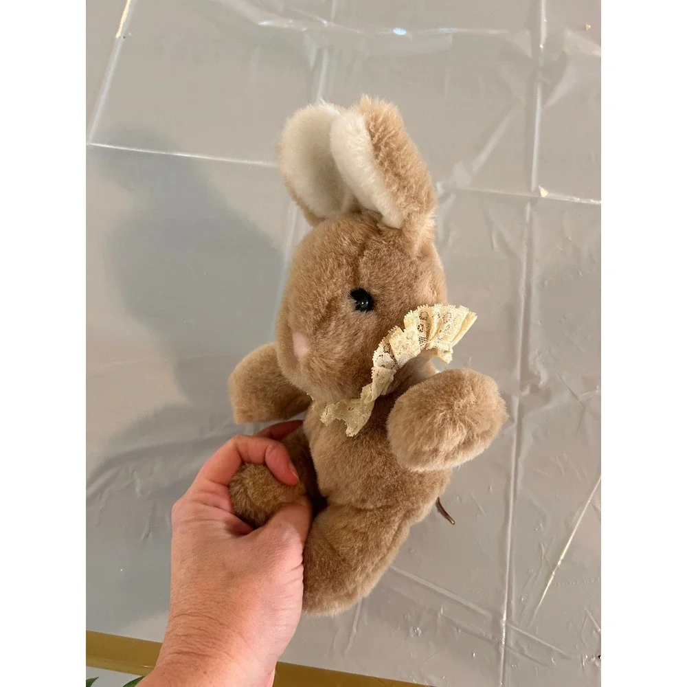 Vintage 1985 Gund Tan Bunny Rabbit Plush Lace Collar Stuffed Animal 1980s Toy